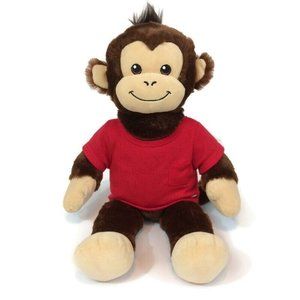 Build A Bear Monkey Plush Brown 18" Stuffed Animal Smiling Chimp Ape & Red Shirt